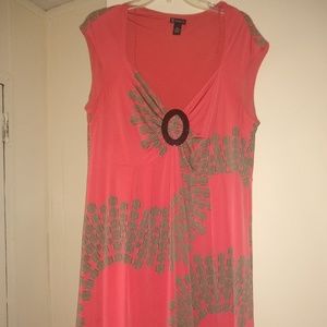 New Directions coral and tan dress
